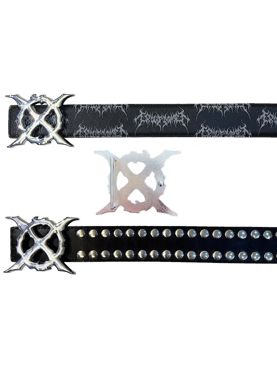 GROUPMAREK GMK X Logo Rivet Leather Belt Detachable Metal Buckle Waist